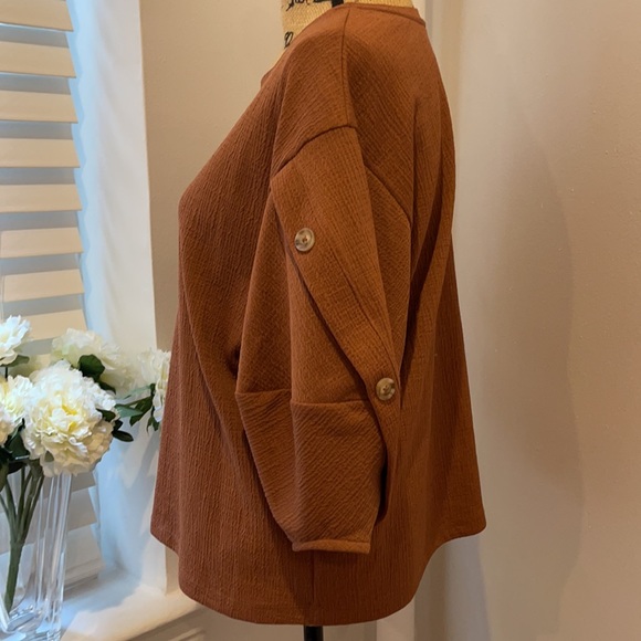 Anthropologie x Current Air Terra Cotta Bubble Sleeve Top - Picture 3 of 6